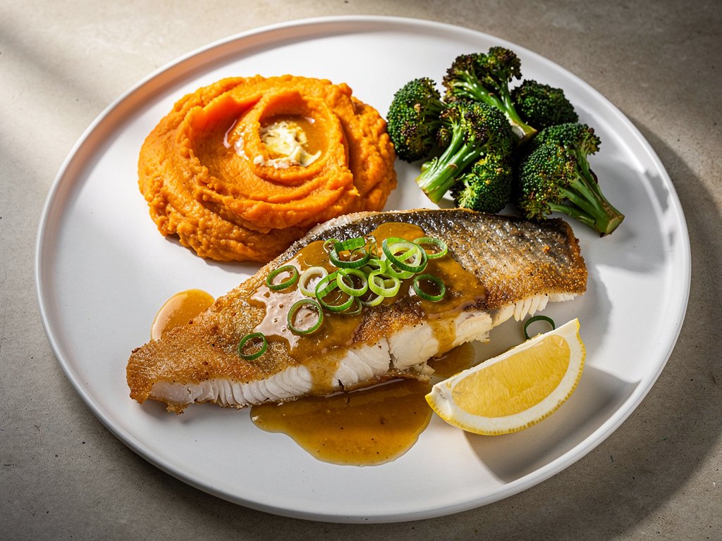 Smoked Paprika Barramundi with Lemon Brown Butter and Mashed Sweet Potatoes