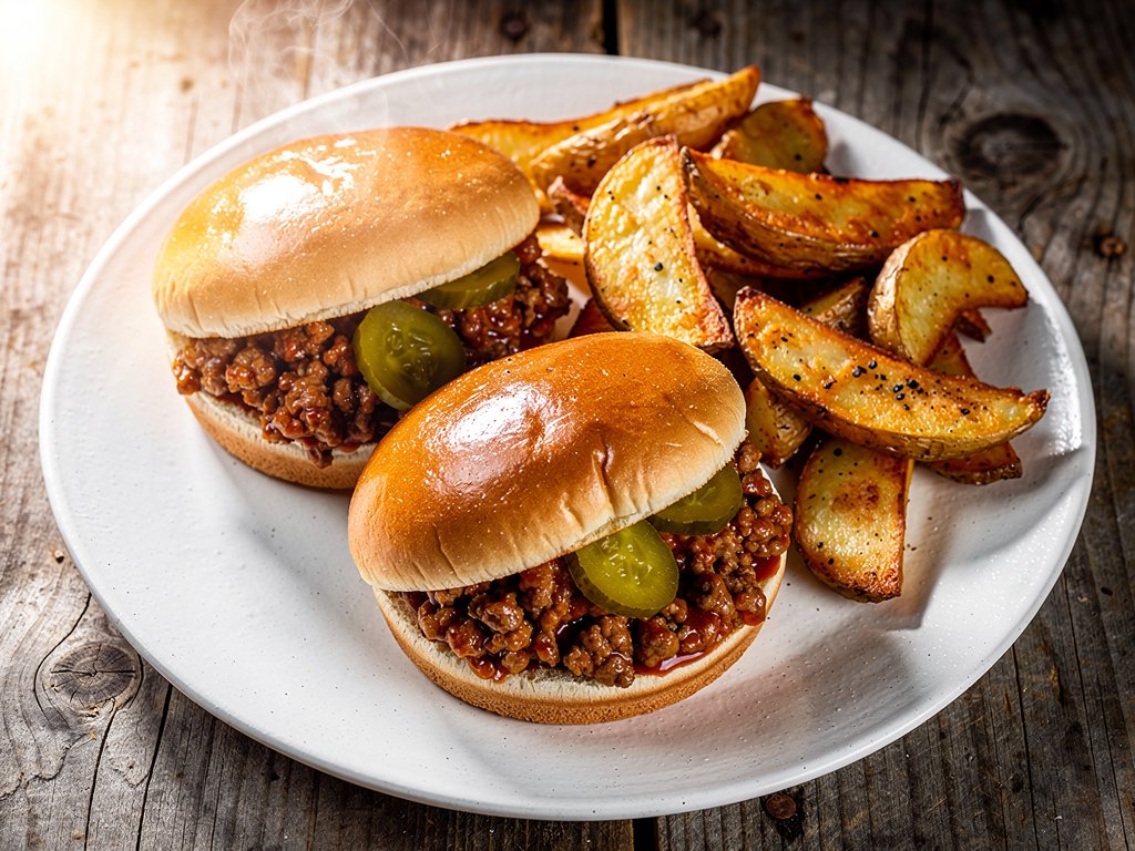 Smoky Ancho BBQ Sloppy Joes with Crispy Potato Wedges