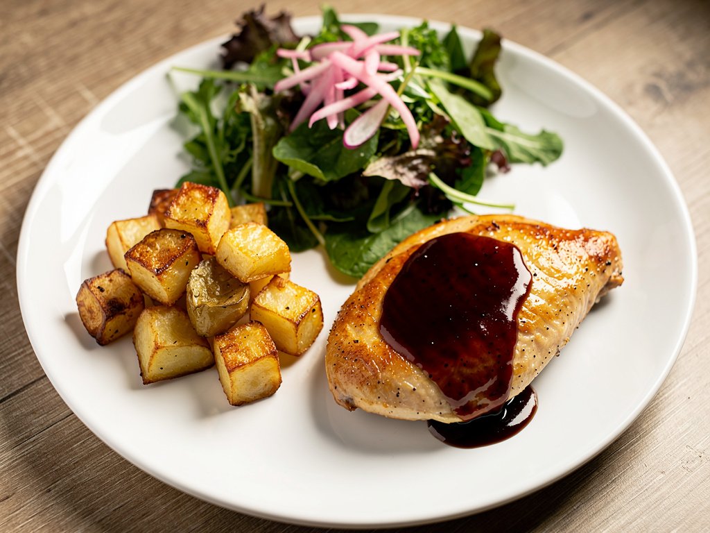 Smoky Apricot Chicken with Roasted Potatoes and Lemon Salad