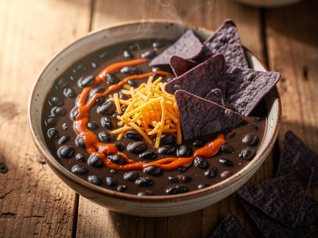 Smoky Black Bean Soup with Cheddar and Tortilla Chips