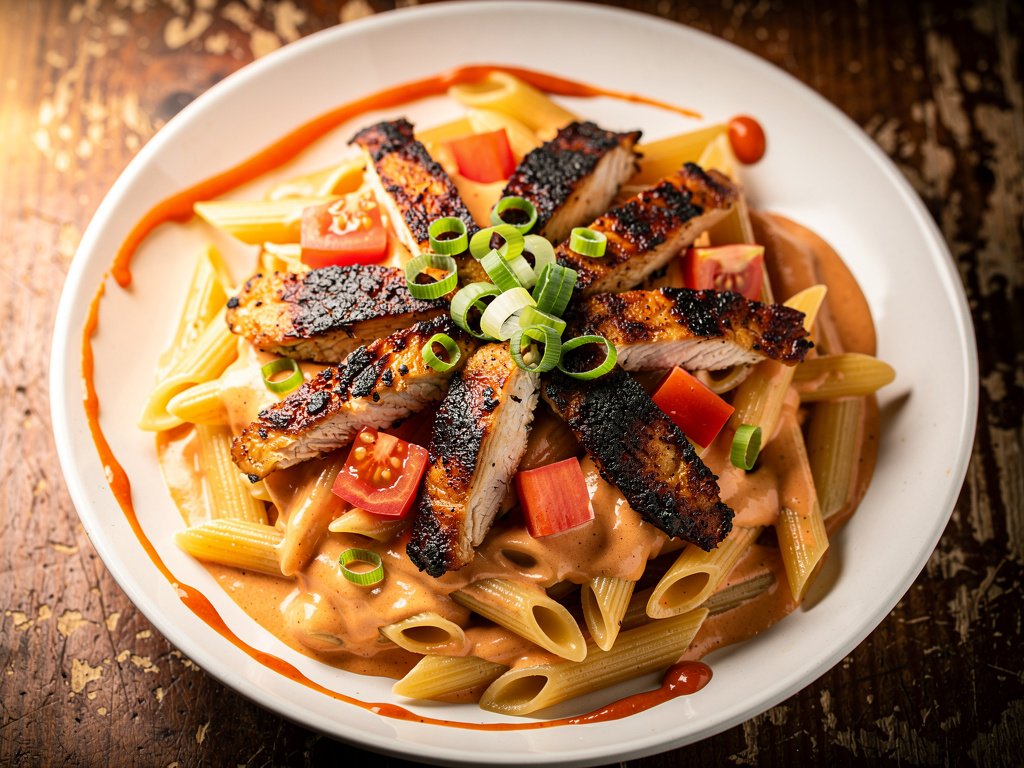 Smoky Blackened Chicken Penne with Roasted Poblano Cream Sauce