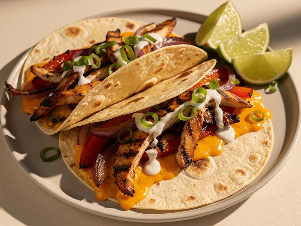 Smoky Chicken Fajitas with Charred Peppers and Lime Crema