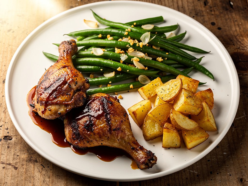 Smoky Chipotle Grilled Chicken Legs with Garlic Green Beans and Foil-Packet Potatoes