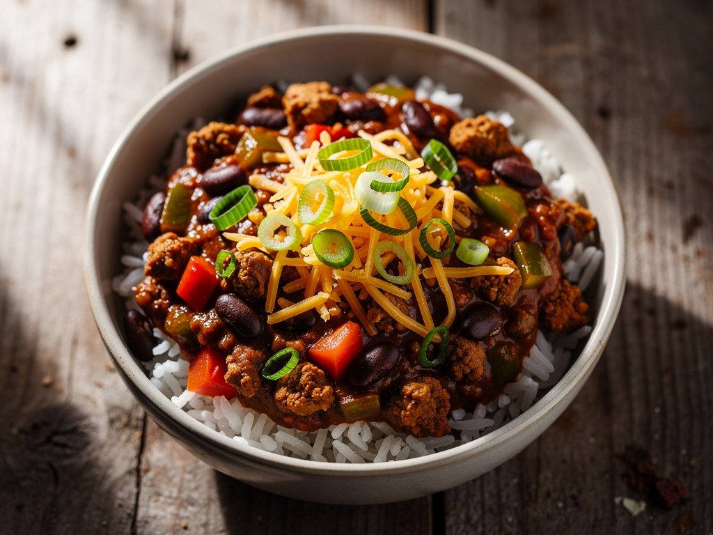 Smoky Chipotle Seitan Chili with Black Beans and Rice