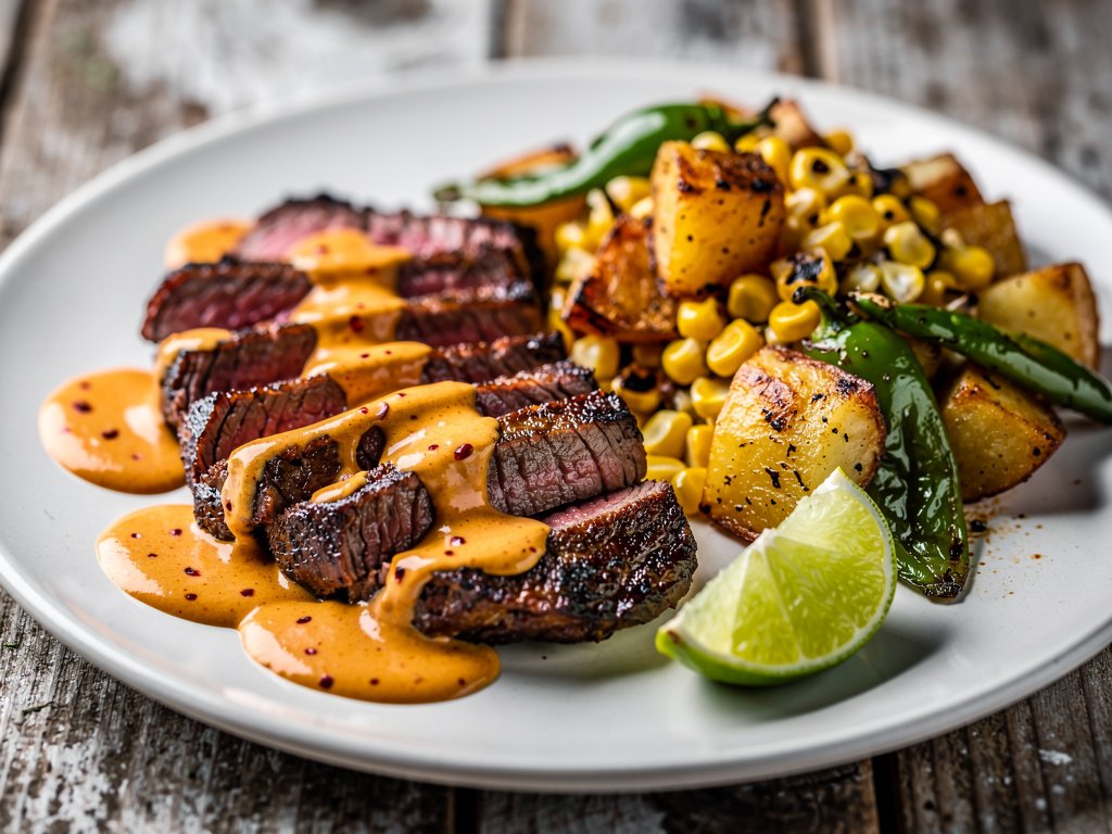 Smoky Chipotle Sirloin Steak with Poblano Corn Potato Hash