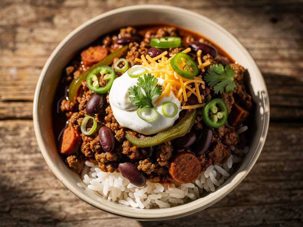 Smoky Chorizo and Beef Chili with Rice and Burrito Lunch