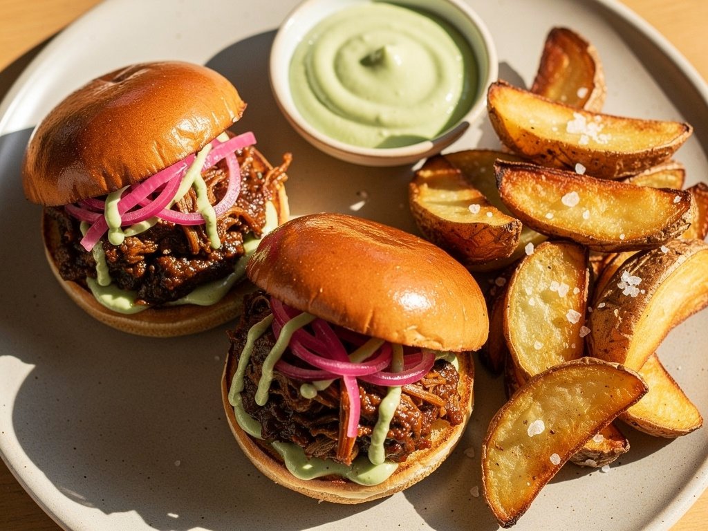 Smoky Plant-Based Sloppy Joes with Pickled Onion and Lime Aioli