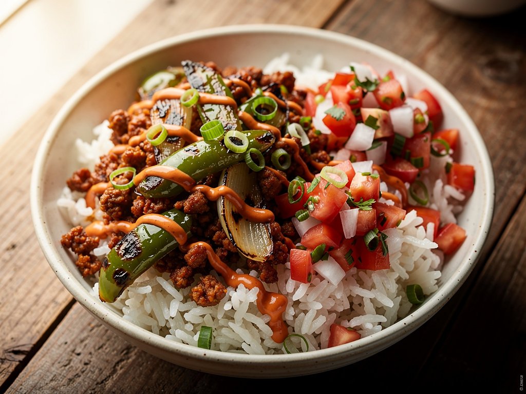 Smoky Pork Burrito Bowls with Charred Peppers and Salsa Fresca