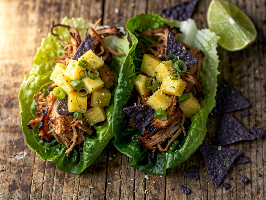 Smoky Pulled Pork Lettuce Wraps with Pineapple Salsa