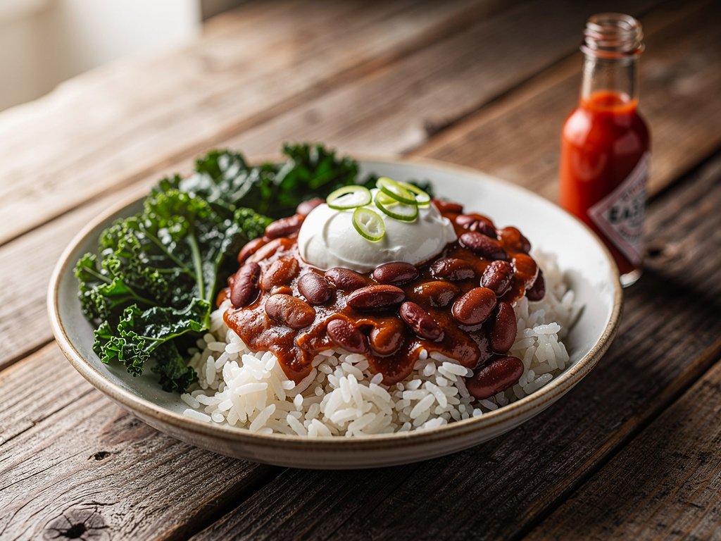Smoky Red Beans and Rice with Braised Kale