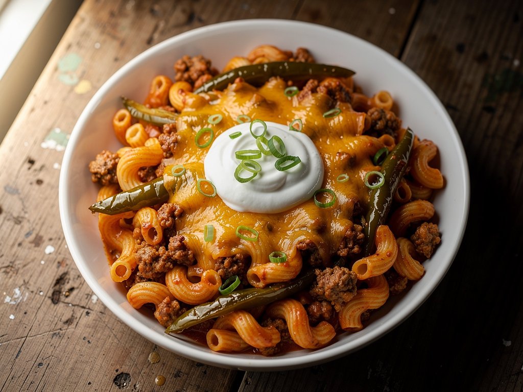 Smoky Southwest Beef Cavatappi with Poblano and Red Pepper Crema