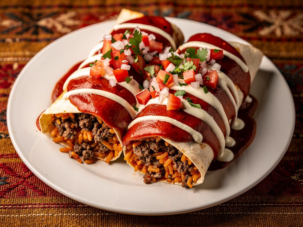 Smothered Beef Burritos with Queso Blanco and Pico de Gallo