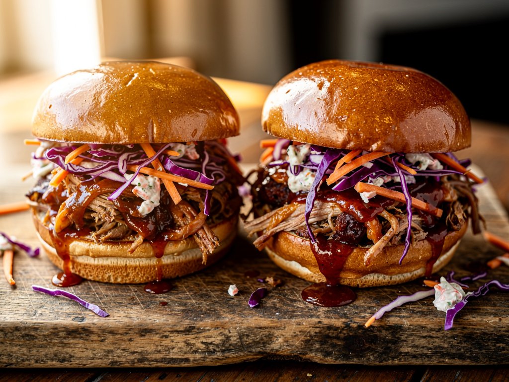 Quick Southwest BBQ Pulled Pork Sandwiches with Tangy Red Cabbage Slaw