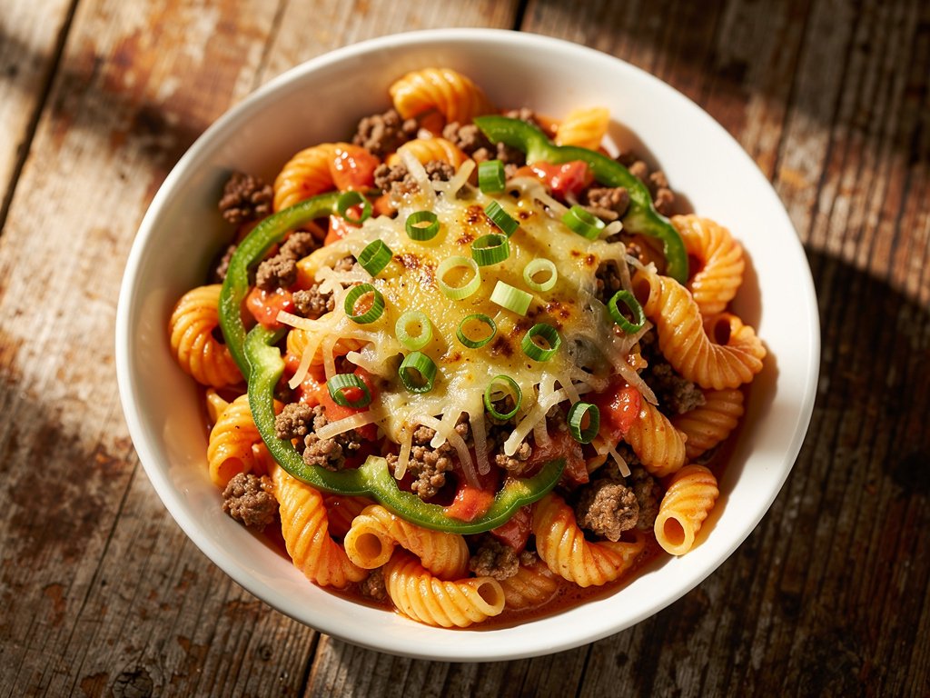 Southwest Beef Cavatappi with Smoky Red Pepper Crema