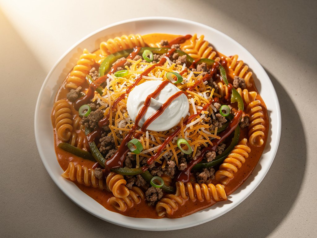Southwest Beef Cavatappi with Smoky Red Pepper Crema