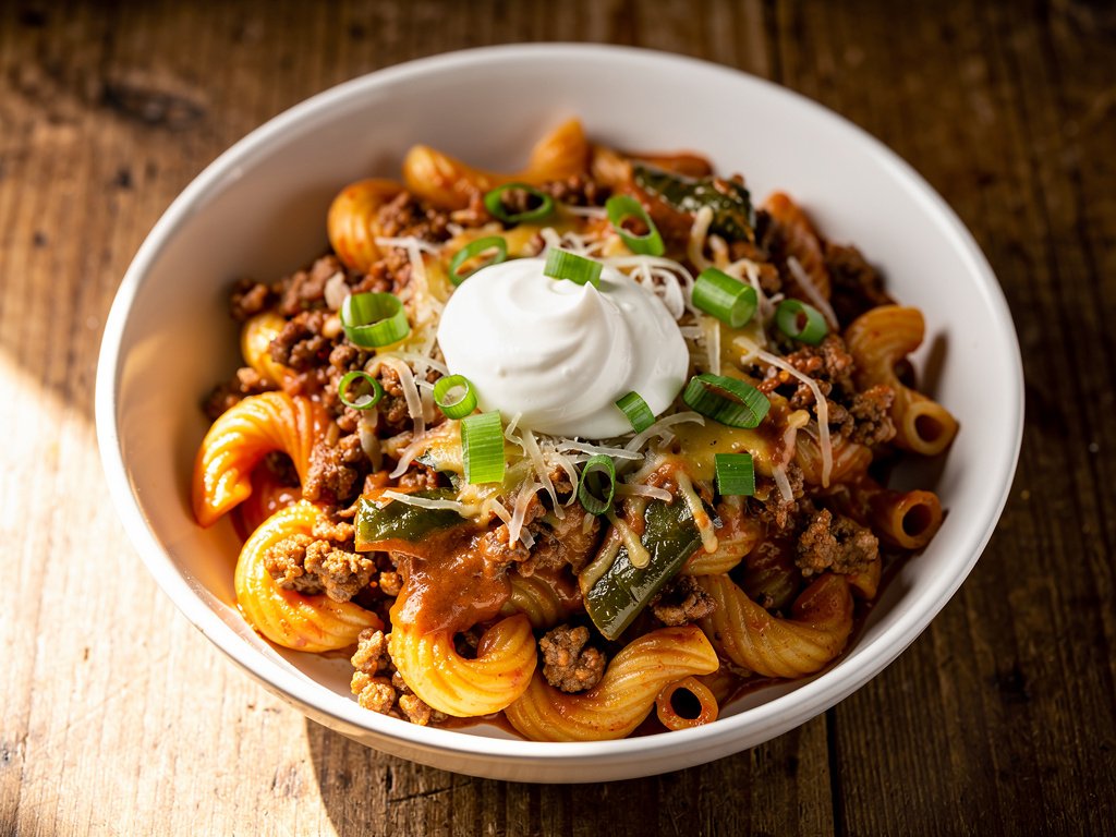 Smoky Southwest Beef Cavatappi with Poblano and Red Pepper Crema