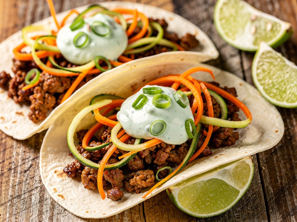 Southwest Beef Tacos with Veggie Ribbon Slaw