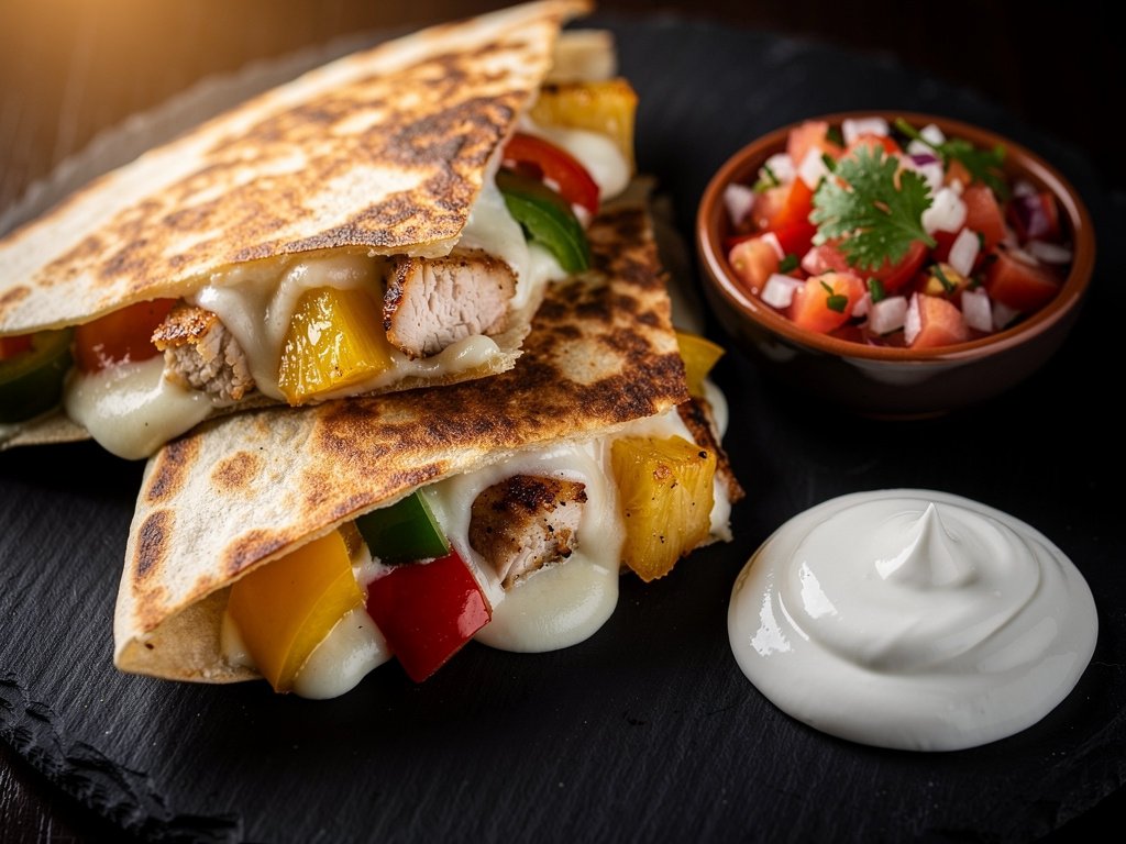 Southwest Chicken Pineapple Quesadillas with Fresh Pico de Gallo