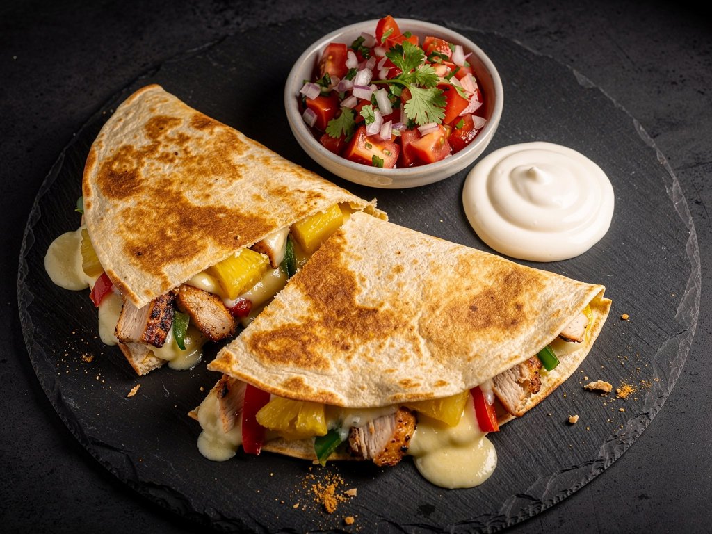 Southwest Chicken Pineapple Quesadillas with Fresh Pico de Gallo