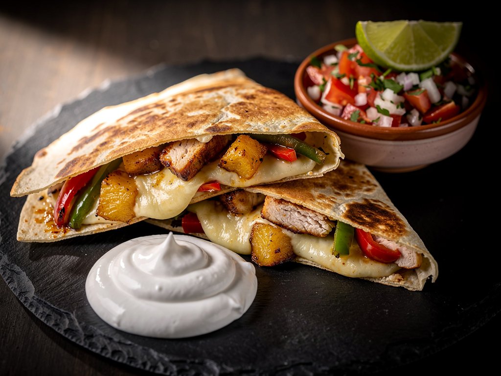 Southwest Chicken Pineapple Quesadillas with Fresh Pico de Gallo