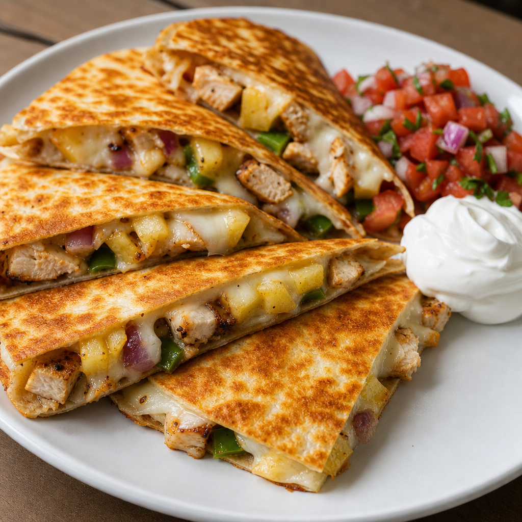 Southwest Chicken Quesadillas with Pineapple, Mozzarella, and Pico