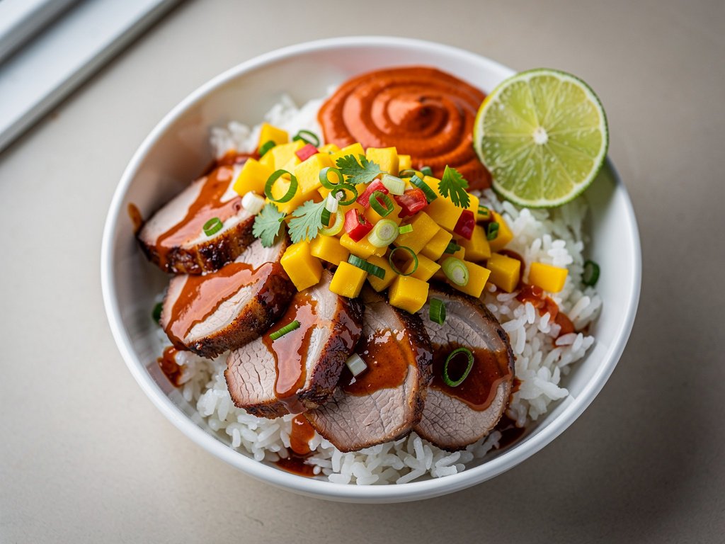 Southwest Pork Chops with Mango Salsa and Lime Rice