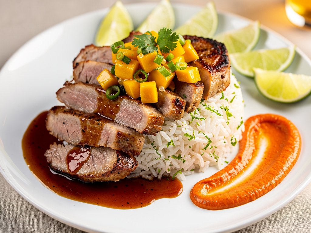 Southwest Pork Chops with Mango Salsa and Lime Rice