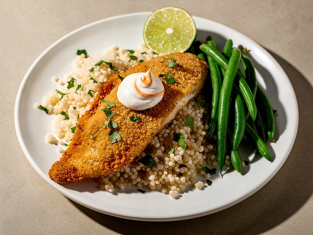 Southwest Spiced Tilapia with Cilantro Lime Couscous and Green Beans
