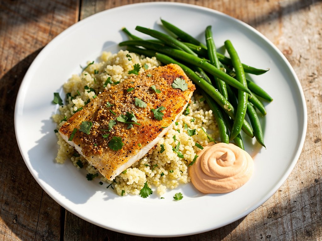 Southwest Spiced Tilapia with Cilantro Lime Couscous and Green Beans