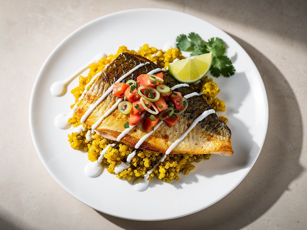 Spiced Barramundi with Turmeric Quinoa and Salsa Fresca