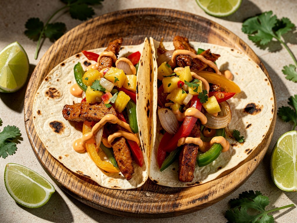 Spiced Chicken Tacos with Pineapple Salsa and Hot Sauce Crema