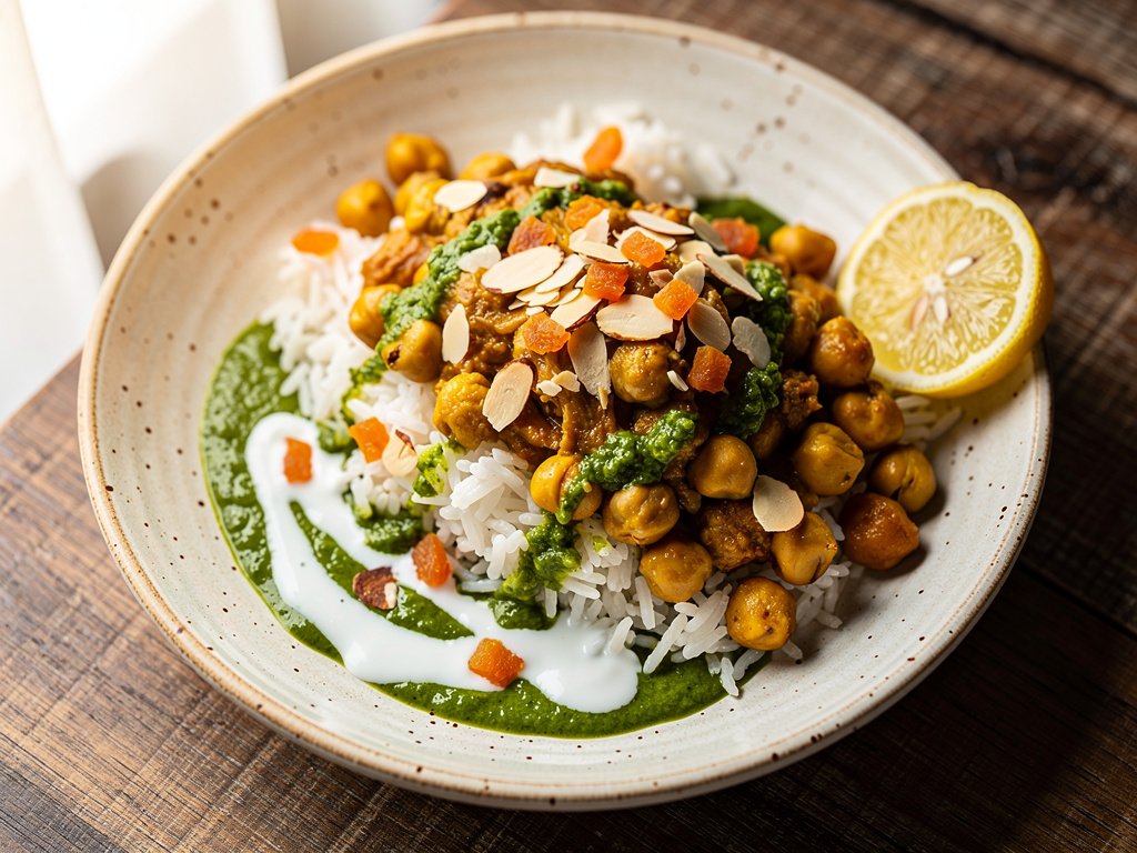 Spiced Chickpea and Apricot Tagine with Basmati Rice and Chermoula