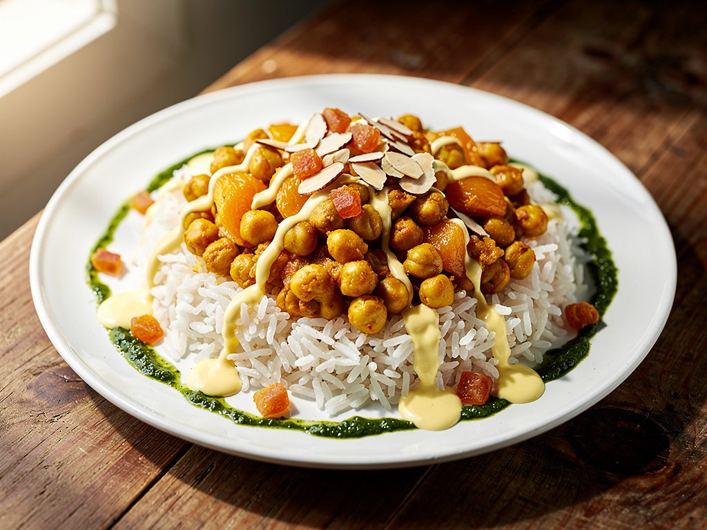 Spiced Chickpea and Apricot Tagine with Basmati Rice and Chermoula