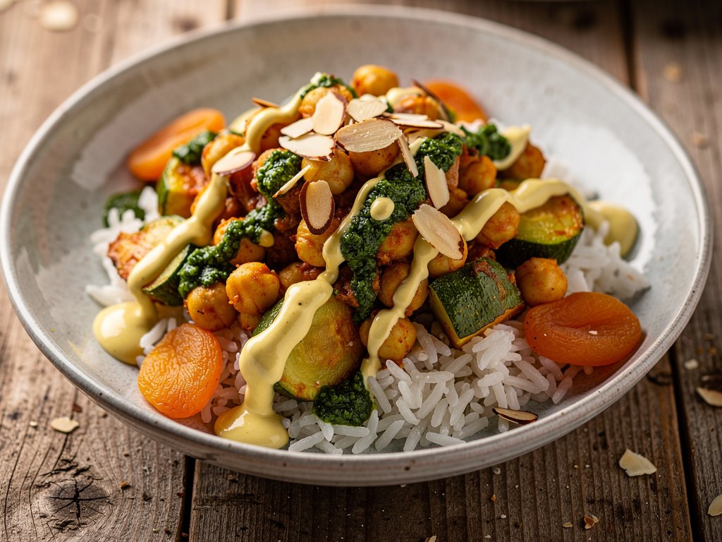 Spiced Chickpea and Apricot Tagine with Basmati Rice and Chermoula