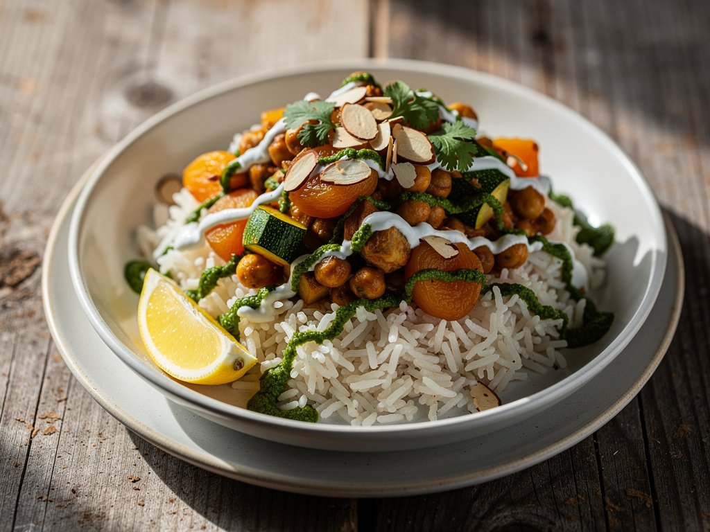 Spiced Chickpea and Apricot Tagine with Basmati Rice and Chermoula