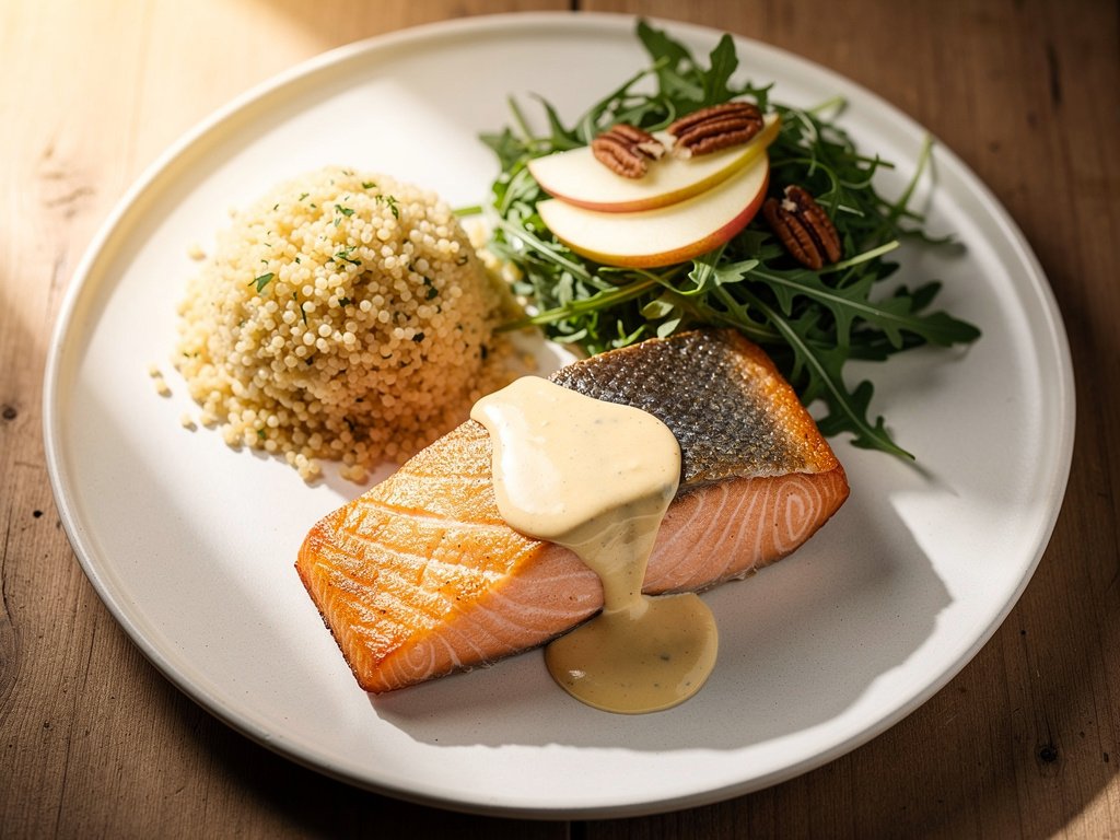 Spiced Dijon Salmon with Apple Pecan Salad and Couscous