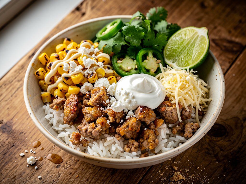 Spiced Pork Bowls with Corn Esquites and Cilantro