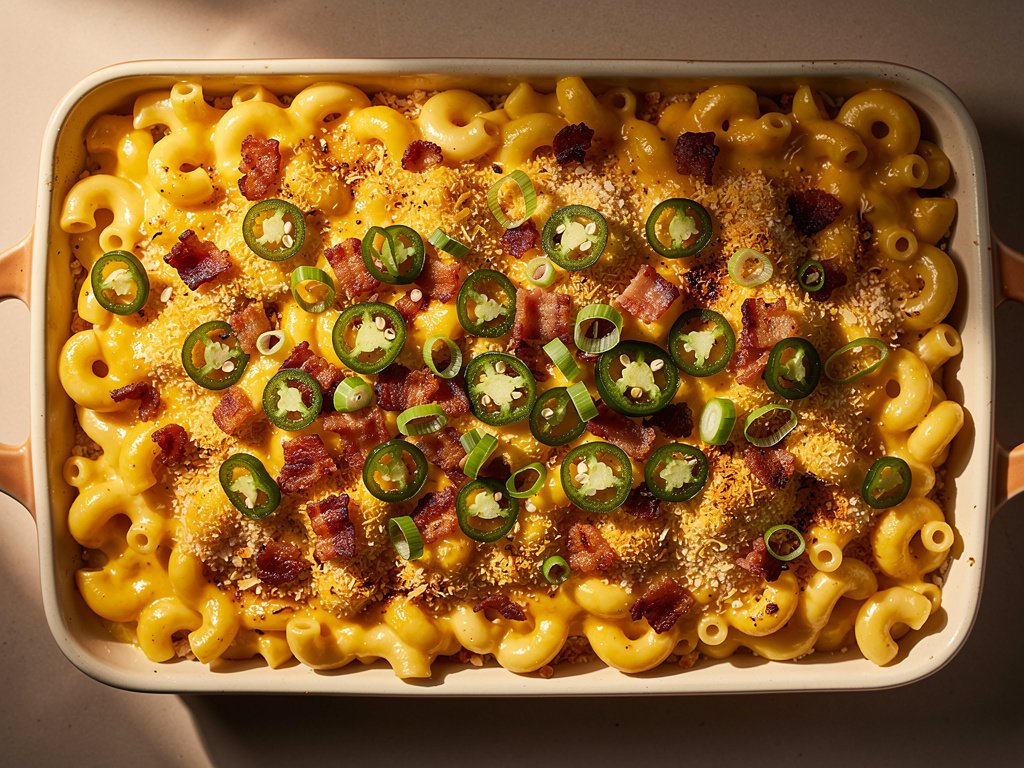 Spicy Bacon Jalapeño Mac and Cheese with Creamy Panko Crust