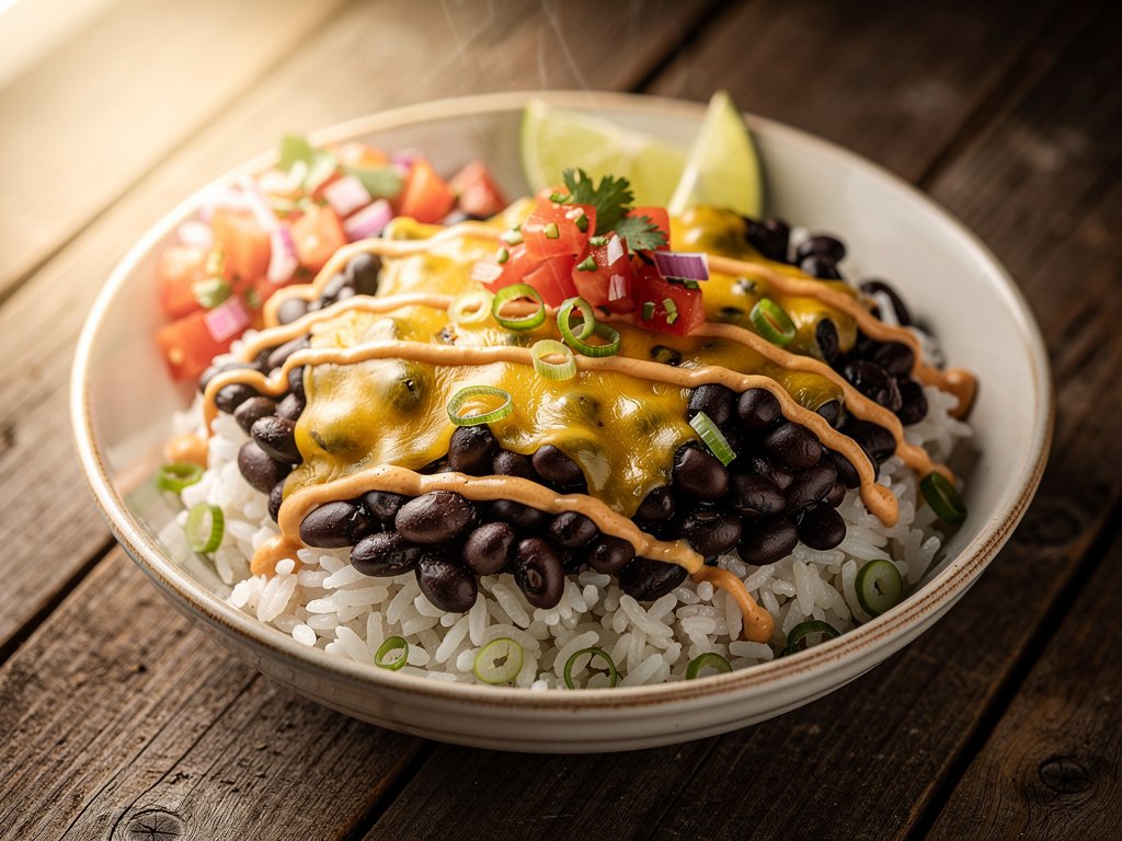 Spicy Black Bean and Rice Bowls with Poblano and Pepper Jack