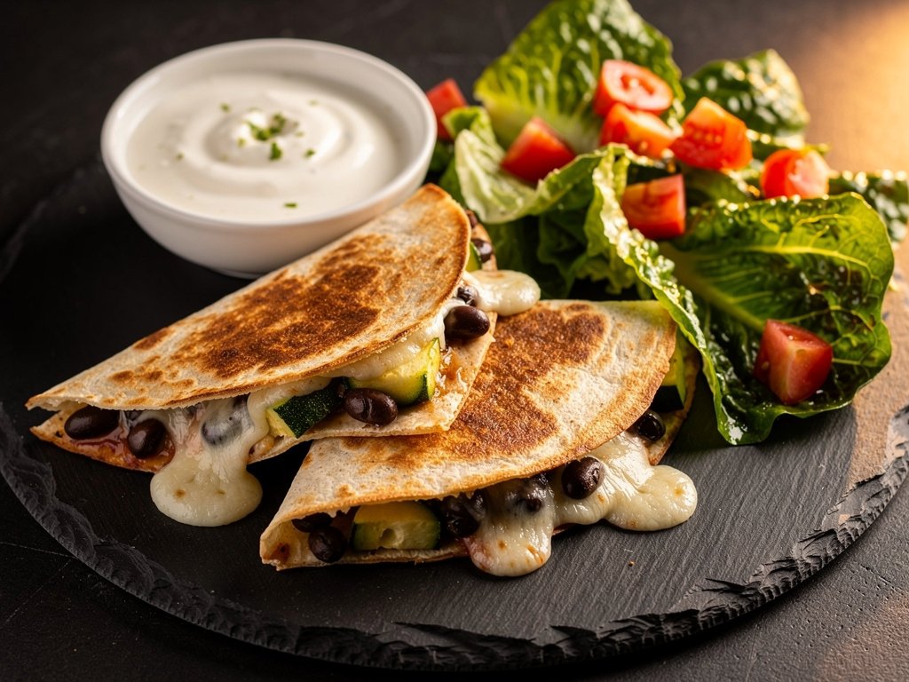 Spicy Black Bean and Zucchini Quesadillas with Lime Crema