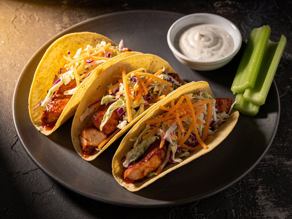 Spicy Buffalo Chicken Tacos with Creamy Ranch Slaw