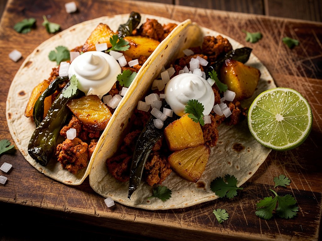Spicy Chipotle Seitan Tacos with Pineapple and Poblano