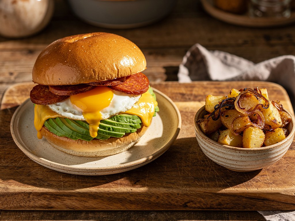 Spicy Chorizo and Egg Breakfast Sandwich with Crispy Potato Hash