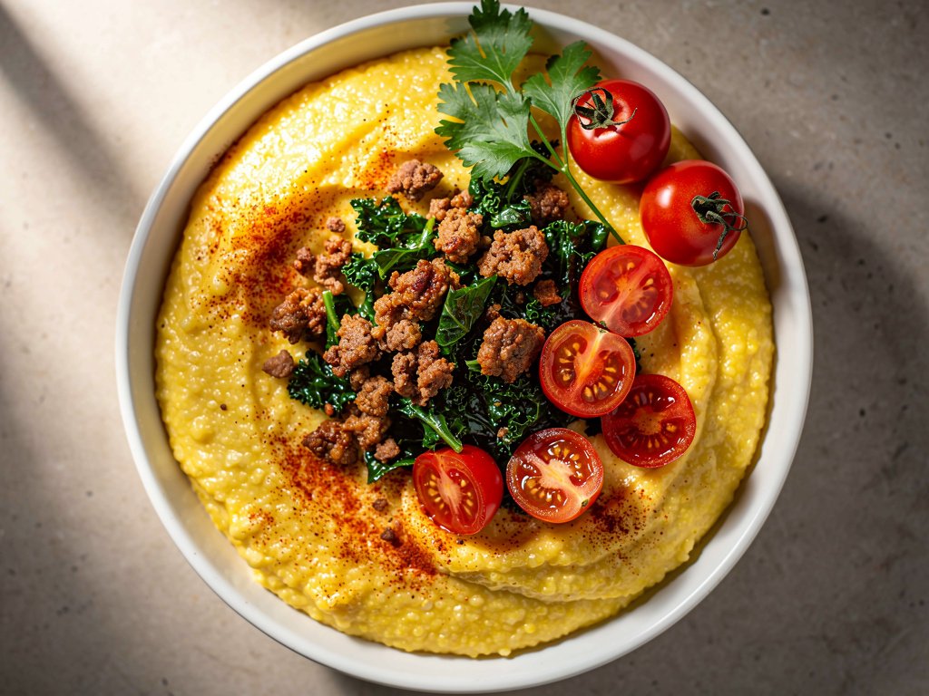 Spicy Chorizo and Kale Skillet with Cheesy Cheddar Grits