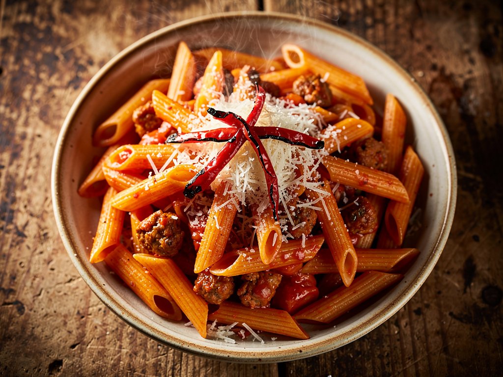 Spicy Chorizo and Tomato Penne with Charred Red Pepper
