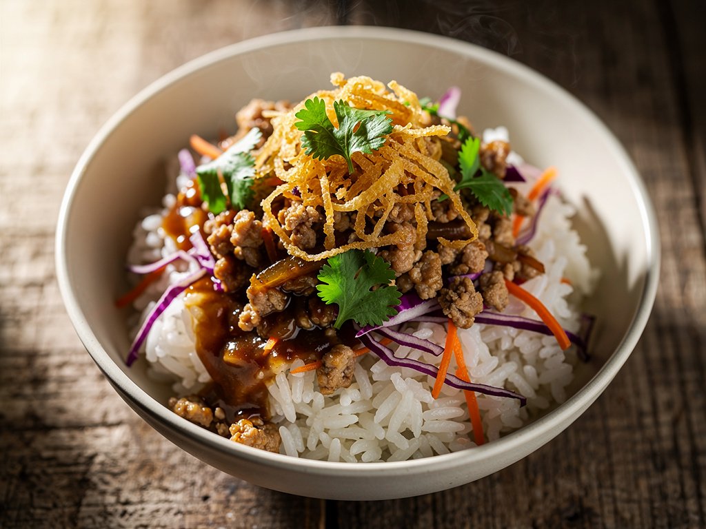 Spicy Garlic Pork and Cabbage Stir-Fry with Jasmine Rice