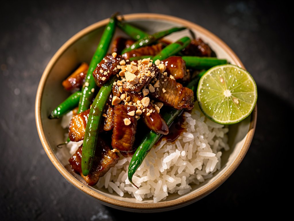 Spicy Hoisin Pork Stir-Fry with Green Beans and Peanuts