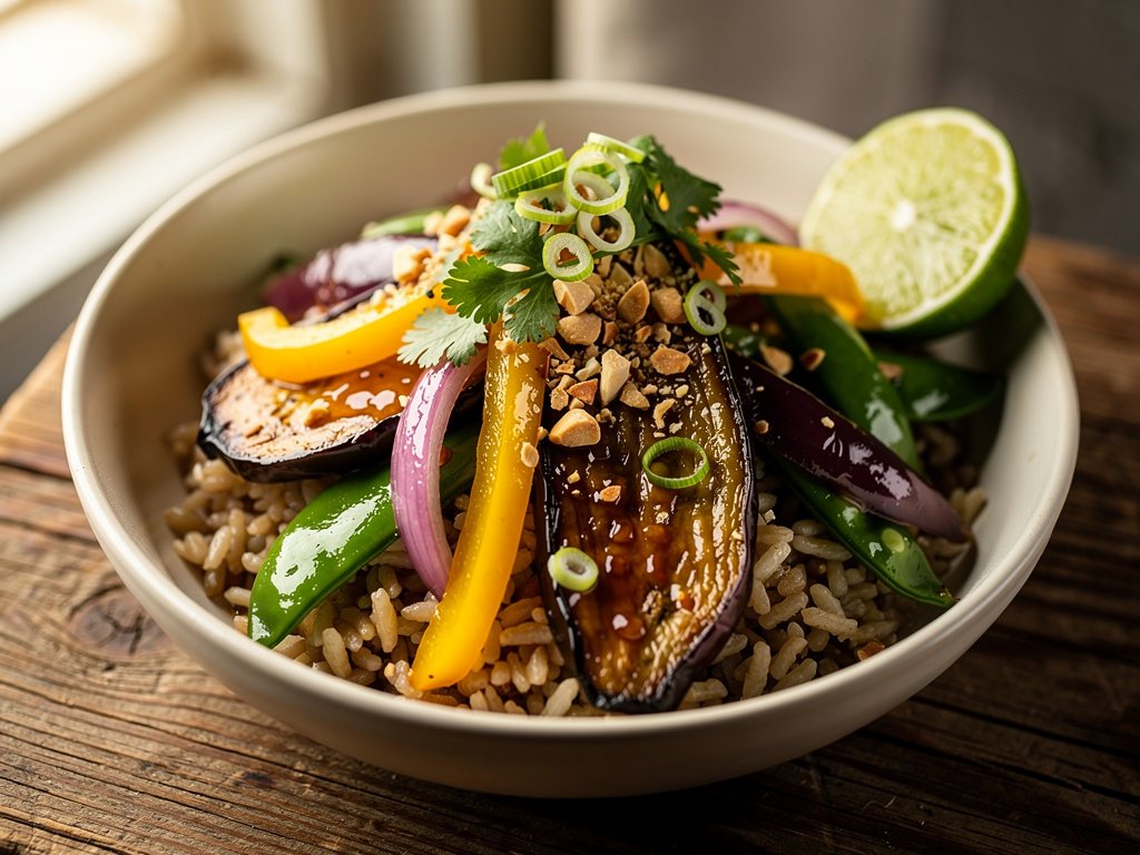 Spicy Hoisin Vegetable Stir-Fry with Brown Rice and Ginger