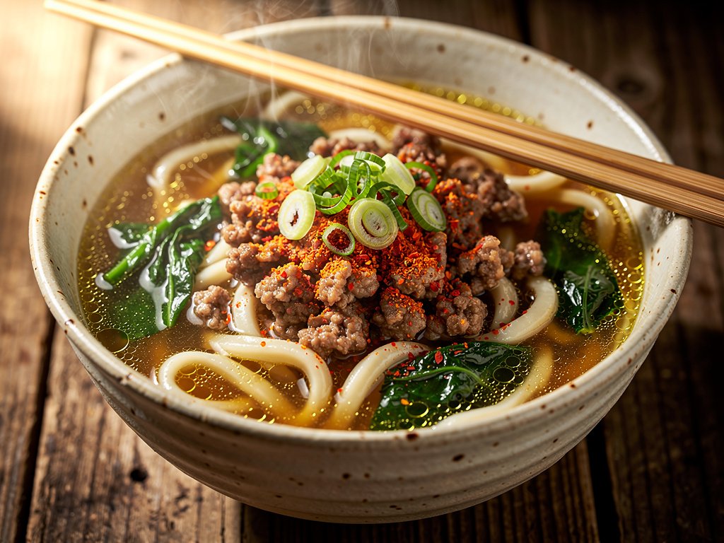 Spicy Pork and Kale Udon Noodle Soup