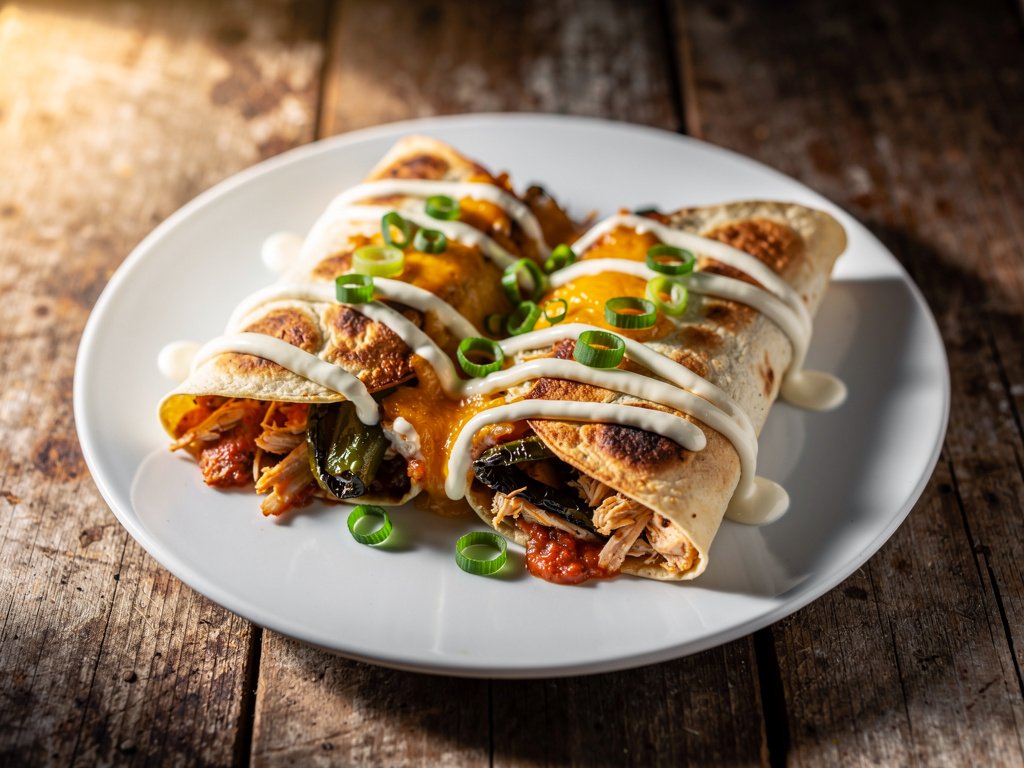 Spicy Salsa Verde Chicken Enchiladas with Poblano and Crema